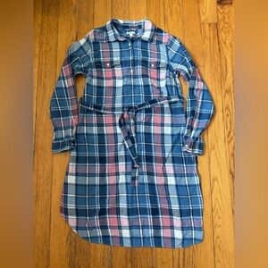 Maternity Blue and Pink Plaid Shirt Dress